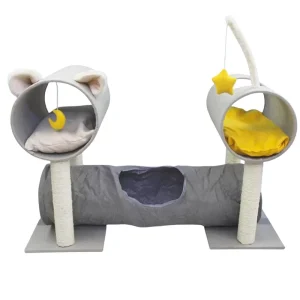 RASCADOR PARA GATO DOBLE DESCANSO CON TUNEL