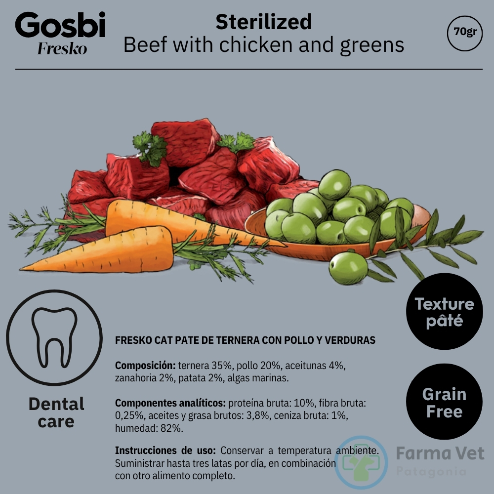 FRESKO CAT STERILIZED BEEF WITH CHICKEN & GREENS 70 GR - Imagen 2