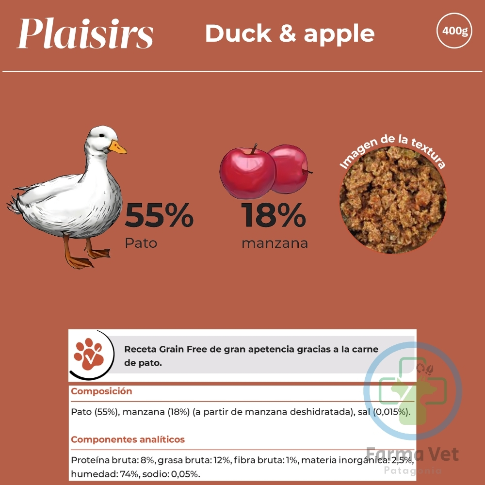 PLAISIRS DUCK & APPLE 400 G Paté de Pato para Perros - Imagen 2