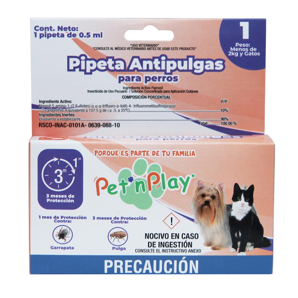 Pipeta Antipulgas y Garrapatas para Gatos y Perros con Peso Menor a 2Kg